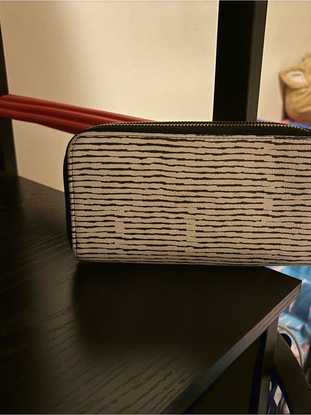 Striped Black and White Zip Cosmetic Pouch